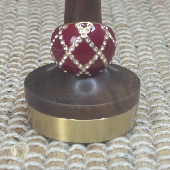Premier Designs “Cherrie” Red Enamel Gold Tone Crystal Costume Ring Size 6 - Picture 1 of 10